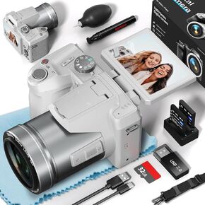 64MP Digital Cameras for Photography Autofocus, 4K vlogging Camera for YouTube,16X Anti-Shake Compact Travel Camera with WiFi & App Control,SD Card, 2 Batteries-S200-BP-WH