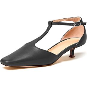 Women's Vintage Matte Leather Square Toe T-Strap Kitten Heel Pumps Shoes Comfort Solid Colour Closed Toe Dress Low Heel Sandals Shoes