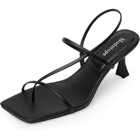 Modatope Womens Kitten Heel Strappy Thong Sandals Square Open Toe Flip Flop Heels