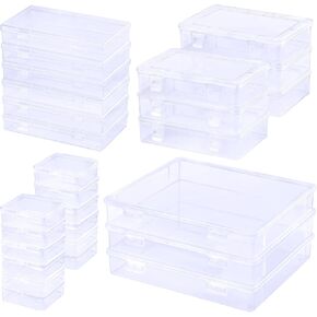 Funtopia Craft Storage, 27 Pack Mixed Large Sizes Big Plastic Boxes, Photo Storage Box, Rectangular Clear Craft Organizers with Hinged Lids for Beads Jewelry Pens Games Puzzles Craft Projects