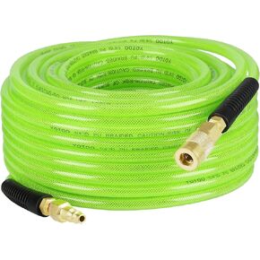 YOTOO Reinforced Polyurethane Air Hose 1/4" Inner Diameter by 100' Long, Flexible, Heavy Duty Air Compressor Hose with Bend Restrictor, 1/4" Swivel Industrial Quick Coupler and Plug, Green