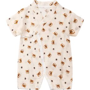 PAUBOLI Newborn Muslin Robe Baby Kimono Infant Cotton Romper 0-24 Months (3-6 Months, Little Tiger)