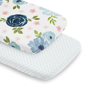 Sweet Jojo Designs Blush Pink and Blue Boho Floral Girl Baby Bassinet Sheets Fitted Sheet Set Infant Newborn Nursery Oval Rectangle Hourglass Mattress 2p Dot Bohemian Farmhouse Shabby Chic Watercolor