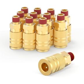 12PCS Brass 1/4" Male Industrial Coupler, 1/4" NPT Male Threads Size, Air Hose Fittings, Quick Connector Air Coupler
