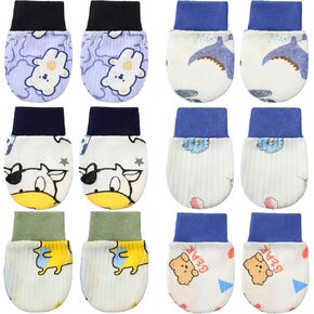 6 Pairs Newborn Baby Mittens No Scratch Gloves Infant Toddler Anti Scratch Essentials Unisex Cotton for 3-9 Months Girls Boys(Classic Colors, Thin)