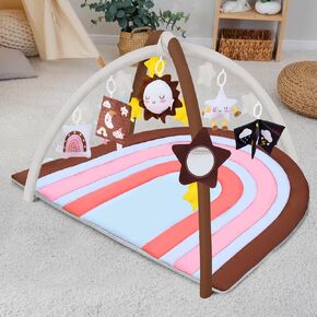 Baby Essentials Heavy Duty Play Gym, 60x37″ Rainbow Mat, Soft 1.2″ Thick Skin-Friendly and Soft Baby Gym Play Mat, Easy to Install and Store, 5 Developmental Zones with Mirror and Detachable Toys