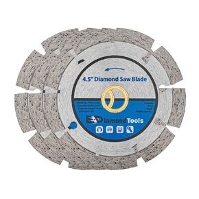 4.5" Segmented Diamond Saw Blade for Concrete, Brick, Block and Masonry, 10mm Segment Height, 7/8"-5/8" Arbor, 3-Pack