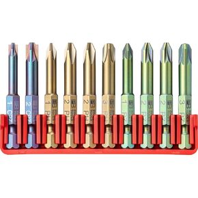 PB Swiss Tools Phillips Pozidriv Pozi/Slotted Combination Bit Block PB E6.713 CN | 100% Swiss Made | 10-Piece Bit Set with Long E6 1/4" PrecisionBits