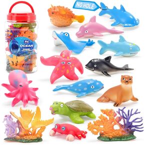 Baby Bath Toys for Toddlers, No Hole Ocean Animals Toys, Bathtub Toys for Boys and Girls (14 Pcs with Storage Box)