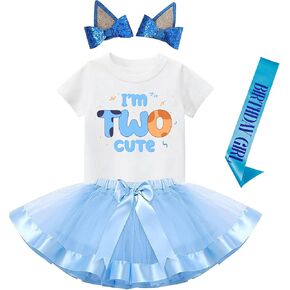 2 Years Outfit for Girls, T-Shirt, Blue Ears, Tutu Dress. 2nd Birthday Outfit, Gifts for Birthday Party