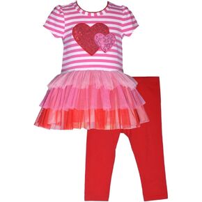 Bonnie Jean Girl's Valentine's Day Outfit - Pink Heart Leggings Set for Baby, Toddler and Little Girls