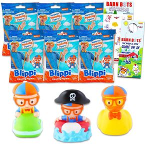 Blippi Bath Toys Blind Bag Figures Set -- 6 Pack Bundle with Blippi Blind Bag Bath Squirter Figures Plus Blippi Stickers | Blippi Mystery Toy Party Favors for Kids