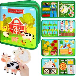 Quanquer Busy Book for Toddlers 1-3, Farm Busy Board Montessori Toy for 1 2 3 4 Years Kids Boy Girl, Preschool Learning Activities Developing Sensory Board, Car Rides Airplane Toddler Travel Toys