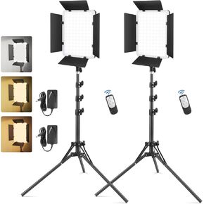 2-Pack LED Video Light Kit with Barn Doors, Foccalli Photography Studio Lights with Remote Bi-Color 2700-6500K and Brightness of 10-100% for Recording Shooting Streaming YouTube TikTok