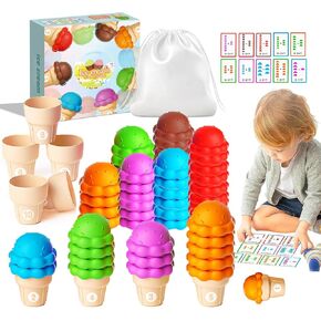 Ice Cream Preschool Learning Activities Counting and Color Sorting Set Stacking Toys for Kids 3-5, Stacking Fine Motor Skills Toys, 65PCS Math Manipulatives Learning Resources Toys