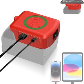 Wireless Charger Adapter for Milwaukee M-18 18V Battery,15W Max Wireless Charging Adapter for i-Phone with Type C &USB 2.1A Fast Charge Ports,Wireless Chargers Using Tool Battery