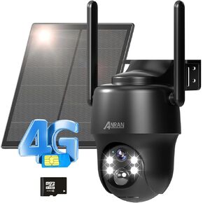 ANRAN 4G LTE Cellular Solar Security Camera Wireless Outdoor,No WiFi 3MP Solar Powered 2K Camera,Color Night Vision,360° Live View,PIR Motion Sensor,2 Way Talk (Black)