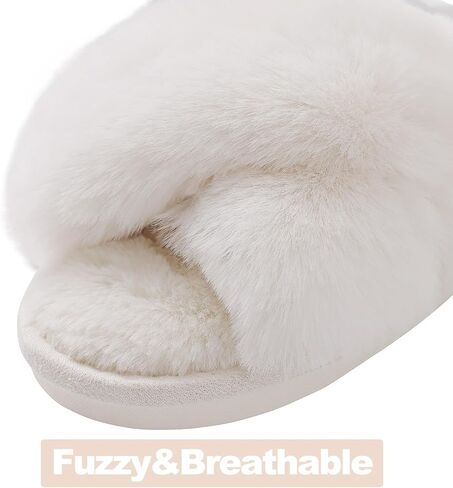 Evshine 2Pairs 4Pairs Memory Foam Fuzzy House Slippers for Women | 2Pairs 4Pairs Faux Fur Cross Band Open Toe Indoor Slippers, Gifts for Women, Moms and Bridesmaids in Saudi Arabia
