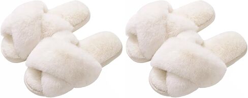 Evshine 2Pairs 4Pairs Memory Foam Fuzzy House Slippers for Women | 2Pairs 4Pairs Faux Fur Cross Band Open Toe Indoor Slippers, Gifts for Women, Moms and Bridesmaids in Saudi Arabia
