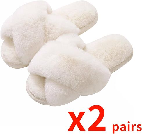 Evshine 2Pairs 4Pairs Memory Foam Fuzzy House Slippers for Women | 2Pairs 4Pairs Faux Fur Cross Band Open Toe Indoor Slippers, Gifts for Women, Moms and Bridesmaids in Saudi Arabia
