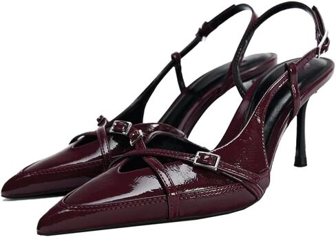 Yiya Women's Denim Blue Slingback Hister مع حزام مشبك مغلق مدبب أخمص القدمين الخناجر العالية الكعب على مضخات اللباس in Kuwait