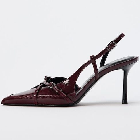 Yiya Women's Denim Blue Slingback Hister مع حزام مشبك مغلق مدبب أخمص القدمين الخناجر العالية الكعب على مضخات اللباس in Kuwait