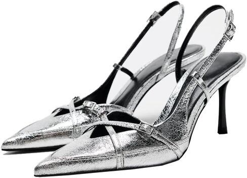 Yiya Women's Denim Blue Slingback Hister مع حزام مشبك مغلق مدبب أخمص القدمين الخناجر العالية الكعب على مضخات اللباس in Kuwait