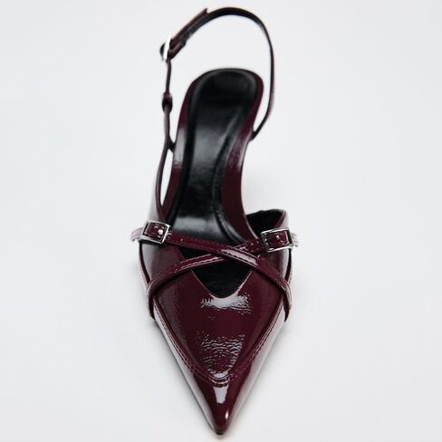 Yiya Women's Denim Blue Slingback Hister مع حزام مشبك مغلق مدبب أخمص القدمين الخناجر العالية الكعب على مضخات اللباس in Kuwait