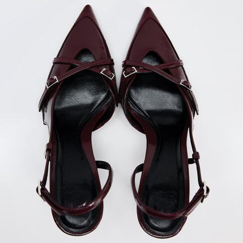 Yiya Women's Denim Blue Slingback Hister مع حزام مشبك مغلق مدبب أخمص القدمين الخناجر العالية الكعب على مضخات اللباس in Kuwait