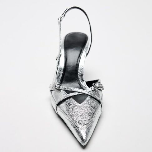 Yiya Women's Denim Blue Slingback Hister مع حزام مشبك مغلق مدبب أخمص القدمين الخناجر العالية الكعب على مضخات اللباس in Kuwait