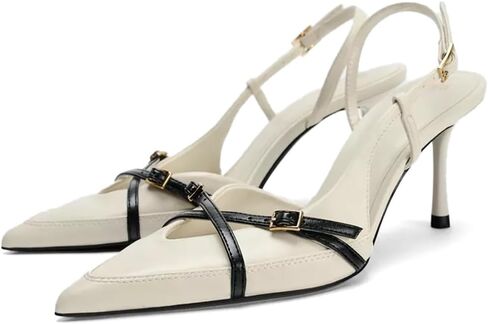 Yiya Women's Denim Blue Slingback Hister مع حزام مشبك مغلق مدبب أخمص القدمين الخناجر العالية الكعب على مضخات اللباس in Kuwait