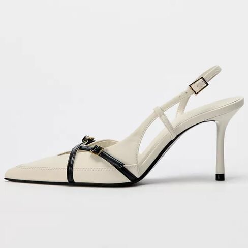 Yiya Women's Denim Blue Slingback Hister مع حزام مشبك مغلق مدبب أخمص القدمين الخناجر العالية الكعب على مضخات اللباس in Kuwait
