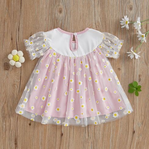Baby Girl Dress Smocked Puff Sleeve Mesh Tutu Tulle Dresses Princess Birthday Baptism Wedding Dresses Summer Clothes in Kuwait