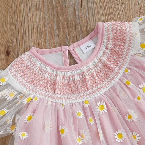 Baby Girl Dress Smocked Puff Sleeve Mesh Tutu Tulle Dresses Princess Birthday Baptism Wedding Dresses Summer Clothes in Kuwait