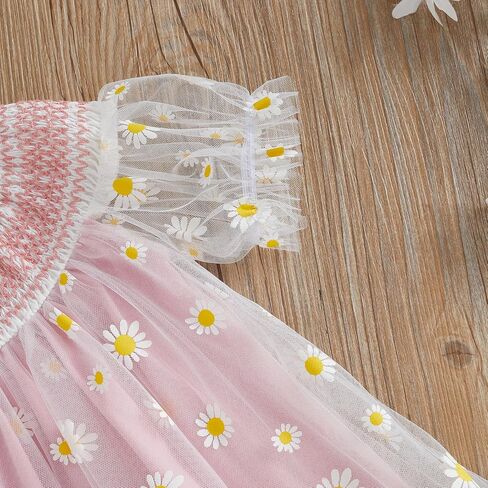 Baby Girl Dress Smocked Puff Sleeve Mesh Tutu Tulle Dresses Princess Birthday Baptism Wedding Dresses Summer Clothes in Kuwait