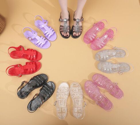 Toddler Sandals Jelly Shoes Girls Unisex Boy Flat Retro Slides Clear Kids Water Slippers Slingback Summer Beach Size 8 Adjustable Buckle Glitter Dress Soft in Saudi Arabia