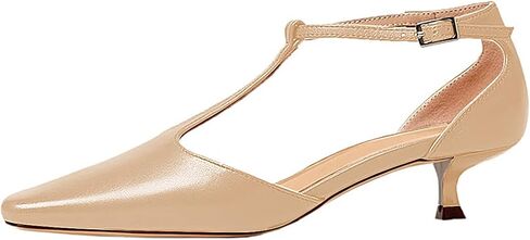 Women's Vintage Matte Leather Square Toe T-Strap Kitten Heel Pumps Shoes Comfort Solid Colour Closed Toe Dress Low Heel Sandals Shoes in Saudi Arabia