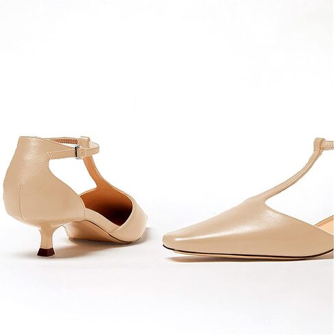 Women's Vintage Matte Leather Square Toe T-Strap Kitten Heel Pumps Shoes Comfort Solid Colour Closed Toe Dress Low Heel Sandals Shoes in Saudi Arabia