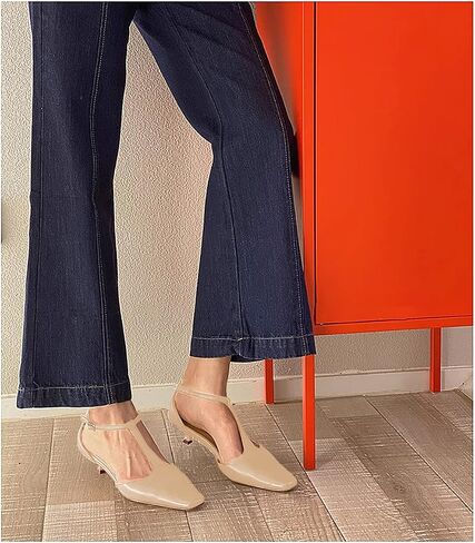 Women's Vintage Matte Leather Square Toe T-Strap Kitten Heel Pumps Shoes Comfort Solid Colour Closed Toe Dress Low Heel Sandals Shoes in Saudi Arabia
