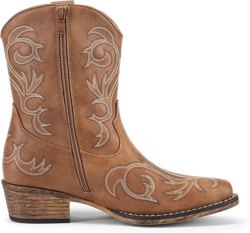 DREAM PAIRS Women's Cowboy Cowgirl Western Boots Embroidered Stitched Ankle Boots Square Toe Chunky Heel Fashion Short Booties with Zipper in Kuwait