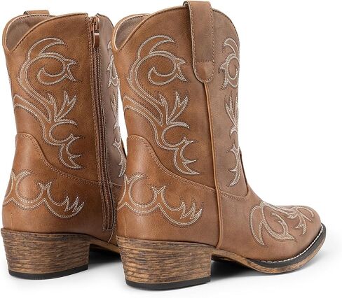DREAM PAIRS Women's Cowboy Cowgirl Western Boots Embroidered Stitched Ankle Boots Square Toe Chunky Heel Fashion Short Booties with Zipper in Kuwait
