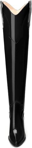 MOVINSTEPS Thigh High Boots for Women Over the Knee Boots Patent Chunky High Heel Pointed Toe Pull on Long Boots Elegant Classic Fashion Tall Boots 3.5 Inch in Kuwait