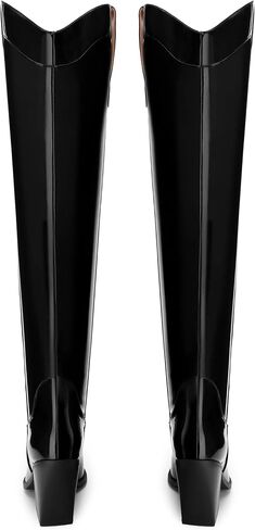 MOVINSTEPS Thigh High Boots for Women Over the Knee Boots Patent Chunky High Heel Pointed Toe Pull on Long Boots Elegant Classic Fashion Tall Boots 3.5 Inch in Kuwait