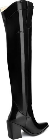 MOVINSTEPS Thigh High Boots for Women Over the Knee Boots Patent Chunky High Heel Pointed Toe Pull on Long Boots Elegant Classic Fashion Tall Boots 3.5 Inch in Kuwait
