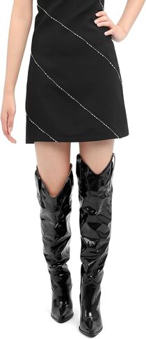 MOVINSTEPS Thigh High Boots for Women Over the Knee Boots Patent Chunky High Heel Pointed Toe Pull on Long Boots Elegant Classic Fashion Tall Boots 3.5 Inch in Kuwait