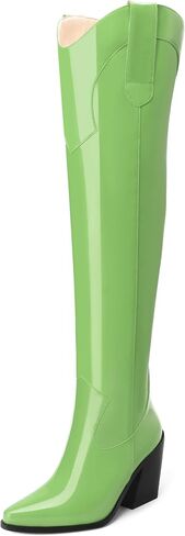 MOVINSTEPS Thigh High Boots for Women Over the Knee Boots Patent Chunky High Heel Pointed Toe Pull on Long Boots Elegant Classic Fashion Tall Boots 3.5 Inch in Kuwait