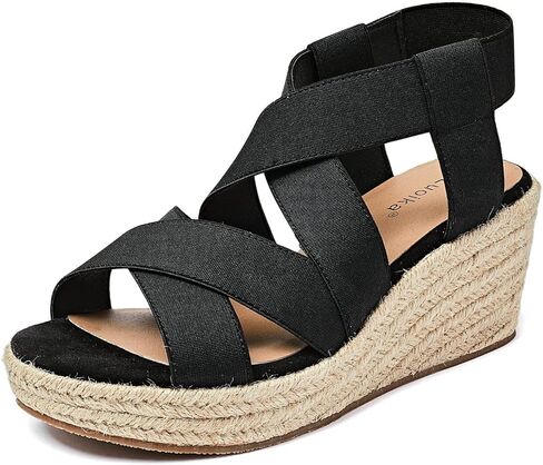 Luoika Wide Wide Width Widge Wedge ، منصة الكاحل ، فتح إصبع القدم Espadrille Pump Pump Heel Women’s Sandals موجزة بالأحذية الصيفية غير الرسمية. in Kuwait