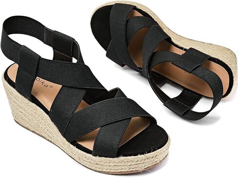 Luoika Wide Wide Width Widge Wedge ، منصة الكاحل ، فتح إصبع القدم Espadrille Pump Pump Heel Women’s Sandals موجزة بالأحذية الصيفية غير الرسمية. in Kuwait