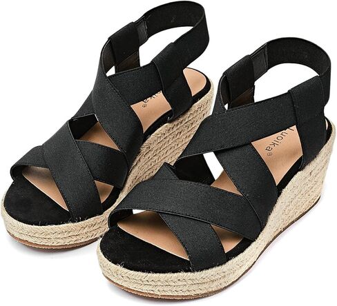 Luoika Wide Wide Width Widge Wedge ، منصة الكاحل ، فتح إصبع القدم Espadrille Pump Pump Heel Women’s Sandals موجزة بالأحذية الصيفية غير الرسمية. in Kuwait