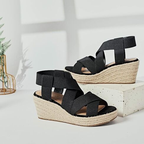 Luoika Wide Wide Width Widge Wedge ، منصة الكاحل ، فتح إصبع القدم Espadrille Pump Pump Heel Women’s Sandals موجزة بالأحذية الصيفية غير الرسمية. in Kuwait